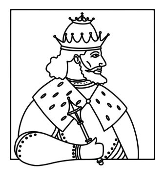 Ortaçağ Ukrayna 'sının ilk taç giymiş kralı Halych Kralı Danylo' nun çizimi. Kültürel projeler, eğitim ve sanatsal tasarımlar için ideal minimalist portre.