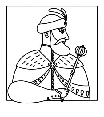 17. yüzyılın önde gelen Ukraynalı Hetman 'larından Petro Doroshenko' nun tek renkli sanat portresi. Tarih temalı tasarımlar ve eğitimsel baskılar için temiz siyah ve beyaz çizimler.