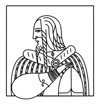 Rurik Hanedanı 'nın kurucusu Rurik' in minimalist siyah beyaz çizimi. Tarih temalı baskılar, boyama kitapları veya eğitim materyalleri için mükemmel.