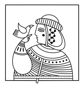 Kievan Rusçasının ilk kadın hükümdarı Kiev Prensesi Olga 'nın zarif siyah beyaz çizgisi sanatı. Baskı, kitap veya eğitim içeriği için mükemmel.