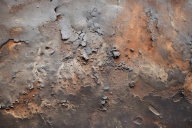 Gündüz vakti paslı metal yaprak dokusunun işlenmiş kolajı. Pankart, arkaplan veya 3B haritalama için doku