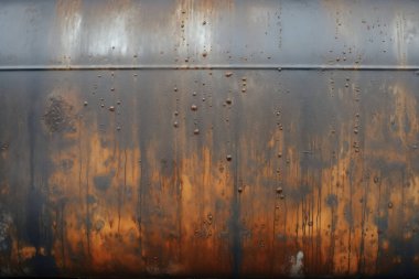 Gündüz vakti paslı metal yaprak dokusunun işlenmiş kolajı. Pankart, arkaplan veya 3B haritalama için doku