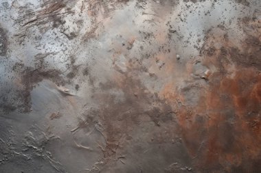 Gündüz vakti paslı metal yaprak dokusunun işlenmiş kolajı. Pankart, arkaplan veya 3B haritalama için doku