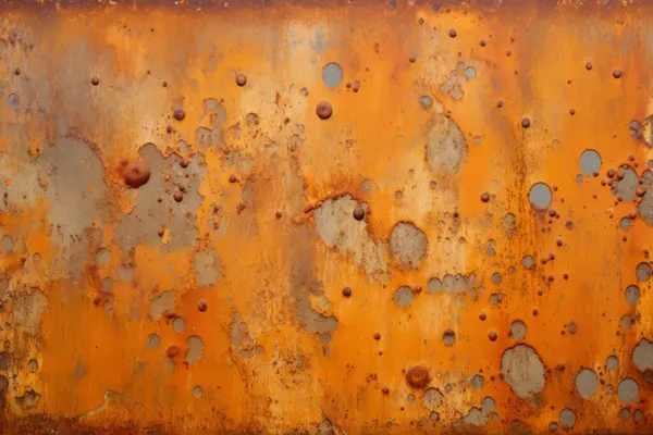 Eski paslı metal duvar yüzey dokusunun işlenmiş kolajı. Pankart, arkaplan veya 3B haritalama için doku