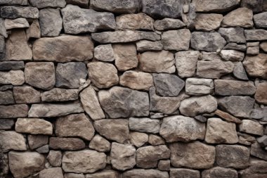 Gündüz vakti eski ortaçağ taş duvar dokusunun işlenmiş kolajı. Pankart, arkaplan veya 3B haritalama için doku
