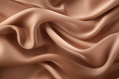 Yumuşak, zarif, açık bej, kahverengi, saten kumaş kumaş kumaştan işlenmiş bir kolaj. Pankart, arkaplan veya 3B haritalama için doku