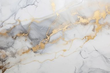 İşlenmiş beyaz ve altın mermer desenli kolaj. Pankart, arkaplan veya 3B haritalama için doku