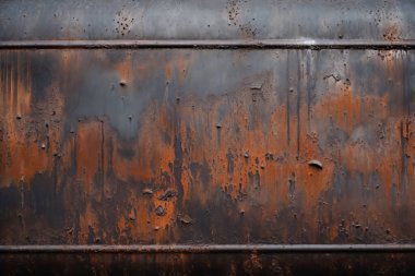 Gündüz vakti paslı metal yaprak dokusunun işlenmiş kolajı. Pankart, arkaplan veya 3B haritalama için doku