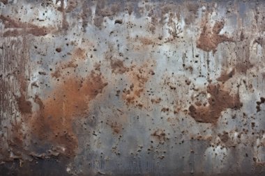 Gündüz vakti paslı metal yaprak dokusunun işlenmiş kolajı. Pankart, arkaplan veya 3B haritalama için doku