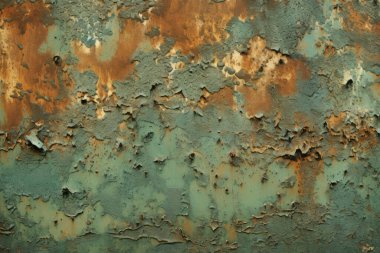 İşlenmiş grunge parçalı kolajı paslı, güpegündüz desenli metal. Pankart, arkaplan veya 3B haritalama için doku