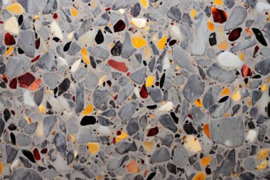 Terrazzo yüzey dokusunun işlenmiş kolajı. Pankart, arkaplan veya 3B haritalama için doku