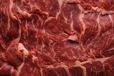 İşlenmiş taze çiğ et yüzey dokusu kolajı. Pankart, arkaplan veya 3B haritalama için doku