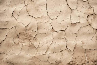 Kurumuş çatlamış toprak yüzey dokusunun işlenmiş kolajı. Pankart, arkaplan veya 3B haritalama için doku