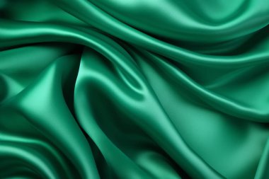 Zümrüt yeşili ipek yüzey dokusunun işlenmiş kolajı. Pankart, arkaplan veya 3B haritalama için doku