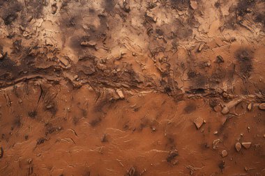İşlenmiş kolaj eski kuru kahverengi kil yüzey dokusu. Pankart, arkaplan veya 3B haritalama için doku