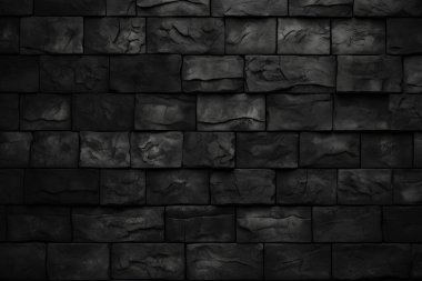İşlenmiş siyah tuğla duvar yüzey dokusu kolajı. Pankart, arkaplan veya 3B haritalama için doku
