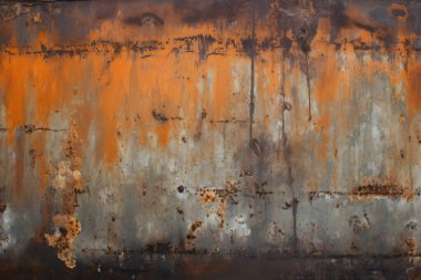 Gündüz vakti paslı metal yaprak dokusunun işlenmiş kolajı. Pankart, arkaplan veya 3B haritalama için doku