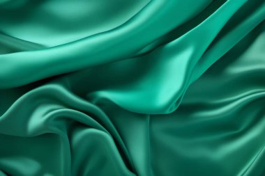 Zümrüt yeşili ipek yüzey dokusunun işlenmiş kolajı. Pankart, arkaplan veya 3B haritalama için doku