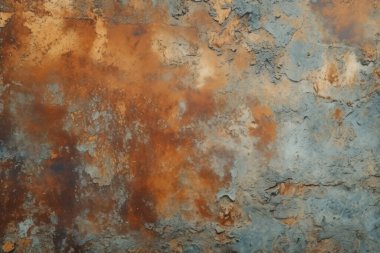 Gündüz vakti paslı metal yaprak dokusunun işlenmiş kolajı. Pankart, arkaplan veya 3B haritalama için doku