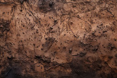 İşlenmiş kolaj eski kuru kahverengi kil yüzey dokusu. Pankart, arkaplan veya 3B haritalama için doku