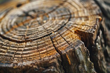 Ağaç halkasının işlenmiş görüntüsü eski yıpranmış ahşap doku ile kesilmiş kütüğün kesiti yakın çekim