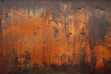 Gündüz vakti paslı metal yaprak dokusunun işlenmiş kolajı. Pankart, arkaplan veya 3B haritalama için doku