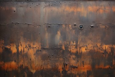 Gündüz vakti paslı metal yaprak dokusunun işlenmiş kolajı. Pankart, arkaplan veya 3B haritalama için doku