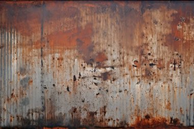 Gündüz vakti paslı metal yaprak dokusunun işlenmiş kolajı. Pankart, arkaplan veya 3B haritalama için doku