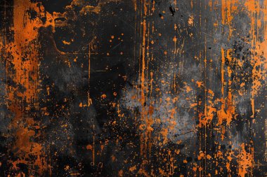 Siyah ve turuncu paslı metal yüzey fotoğrafı. Arkaplan veya haritalama için arkaplan dokusu
