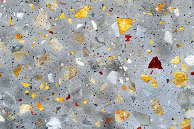 Gri terrazzo desenli fotoğraf yüzey yüzeyine yakın çekim. Arkaplan veya haritalama için arkaplan dokusu