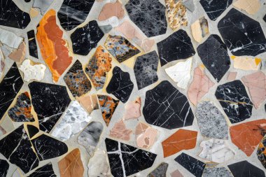 Zemin yüzeyindeki gri terrazzo parçacıklarının fotoğrafı. Arkaplan veya haritalama için arkaplan dokusu