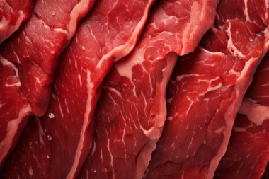 İşlenmiş taze çiğ et yüzey dokusu kolajı. Pankart, arkaplan veya 3B haritalama için doku