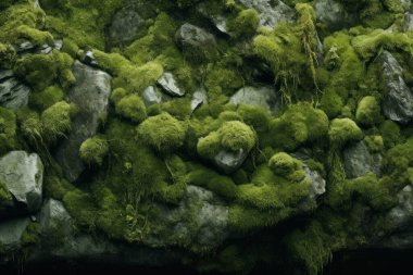 Yosunlu orman yüzey dokusunun işlenmiş kolajı. Pankart, arkaplan veya 3B haritalama için doku