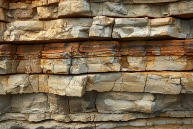 Sedimenter katmanlı kaya dokusunun fotoğrafı. Arkaplan veya haritalama için arkaplan dokusu