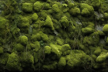 Yosunlu orman yüzey dokusunun işlenmiş kolajı. Pankart, arkaplan veya 3B haritalama için doku