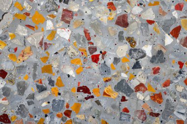 Gri terrazzo desenli fotoğraf yüzey yüzeyine yakın çekim. Arkaplan veya haritalama için arkaplan dokusu