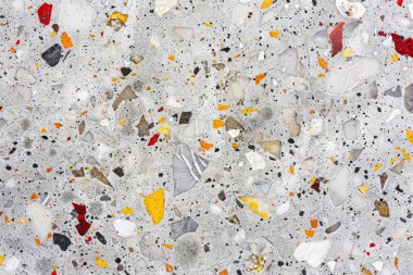 Gri terrazzo desenli fotoğraf yüzey yüzeyine yakın çekim. Arkaplan veya haritalama için arkaplan dokusu