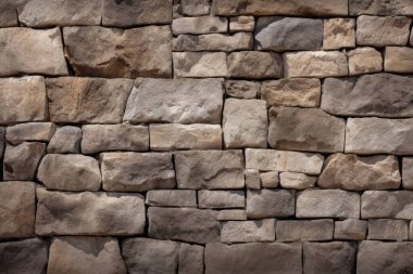 Gündüz vakti eski ortaçağ taş duvar dokusunun işlenmiş kolajı. Pankart, arkaplan veya 3B haritalama için doku