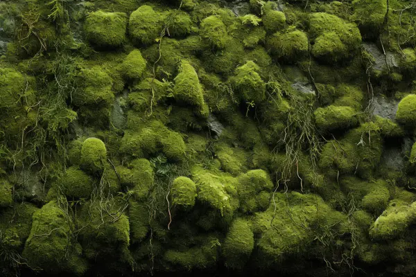 Yosunlu orman yüzey dokusunun işlenmiş kolajı. Pankart, arkaplan veya 3B haritalama için doku