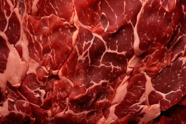 İşlenmiş taze çiğ et yüzey dokusu kolajı. Pankart, arkaplan veya 3B haritalama için doku