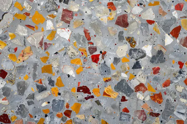 Gri terrazzo desenli fotoğraf yüzey yüzeyine yakın çekim. Arkaplan veya haritalama için arkaplan dokusu
