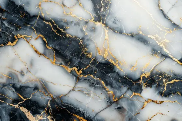 Siyah ve beyaz mermer zemin desenli, altın damarlı fotoğraf. Arkaplan veya haritalama için arkaplan dokusu