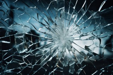 Kırık mavi cam yüzey dokusunun işlenmiş kolajı. Pankart, arkaplan veya 3B haritalama için doku