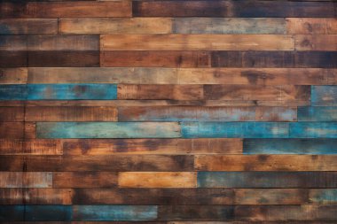 Renkli eski ahşap kalasların işlenmiş kolajı malzeme dokusu. Pankart, arkaplan veya 3B haritalama için doku