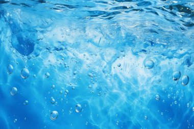 Güneş ışığında işlenmiş mavi su dalgaları dokusu kolajı. Pankart, arkaplan veya 3B haritalama için doku