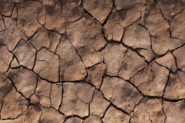 Çatlamış kil yüzey dokusunun işlenmiş kolajı. Pankart, arkaplan veya 3B haritalama için doku