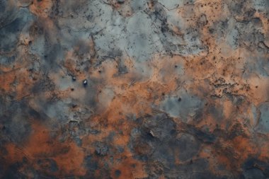 Gündüz vakti paslı metal yaprak dokusunun işlenmiş kolajı. Pankart, arkaplan veya 3B haritalama için doku