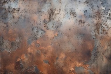 Gündüz vakti paslı metal yaprak dokusunun işlenmiş kolajı. Pankart, arkaplan veya 3B haritalama için doku