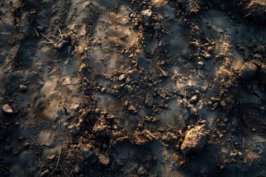 Kahverengi toprak yüzeyi fotoğrafı. Yaklaş. Arkaplan veya haritalama için arkaplan dokusu