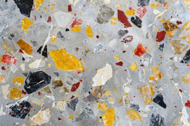 Gri terrazzo desenli fotoğraf yüzey yüzeyine yakın çekim. Arkaplan veya haritalama için arkaplan dokusu